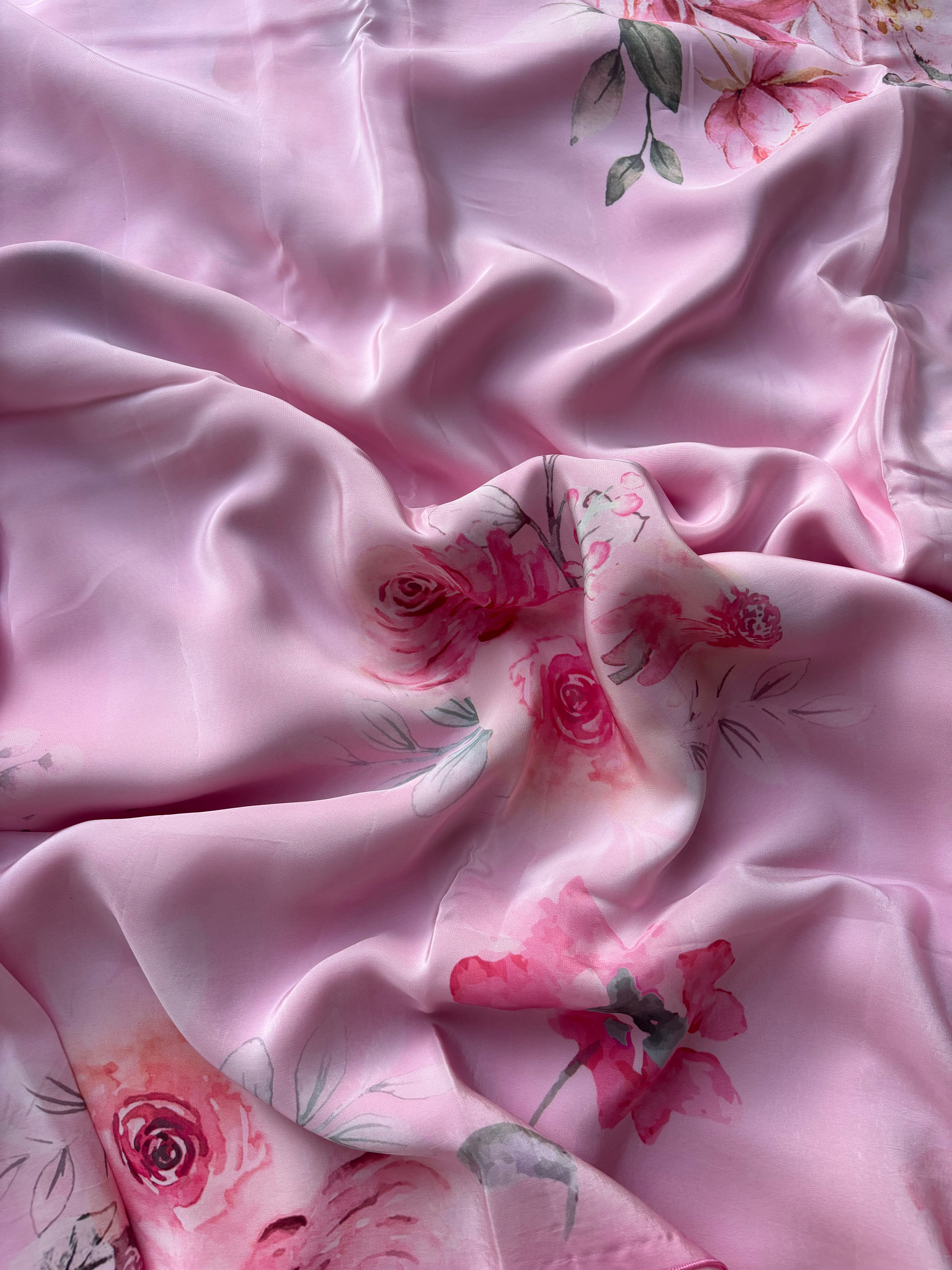 Pink Floral Crape Saree